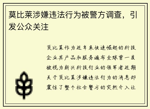 莫比莱涉嫌违法行为被警方调查，引发公众关注